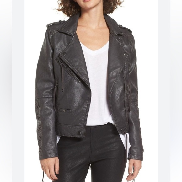 Blank NYC Faux Leather Moto Jacket Braided Zipper Dark Gray Sz XS - Picture 1 of 16